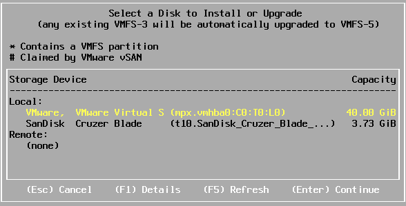 选择安装ESXi的位置
